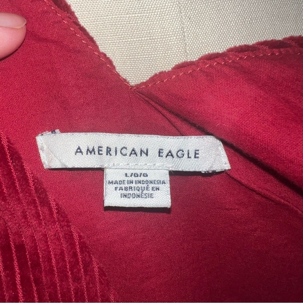 American‎ Eagle Outfitters Deep Red Corduroy Jumper Dress Large Belted Pockets - Picture 7 of 8